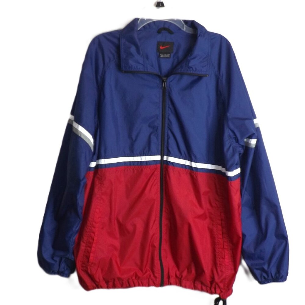 Nike Vintage 90's Jacket Large Full Zip Lined Windbreaker Red Blue White Gray